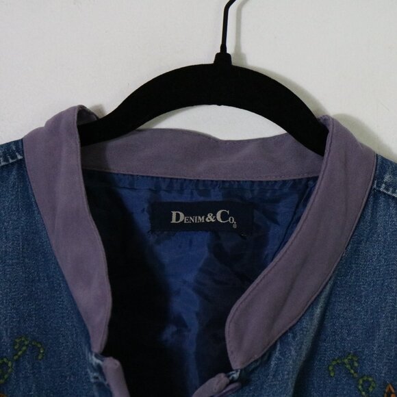 Vintage Denim Co Chore Jacket Womens XL Embroidered Paisley Boho Oversized Coat - Picture 4 of 6